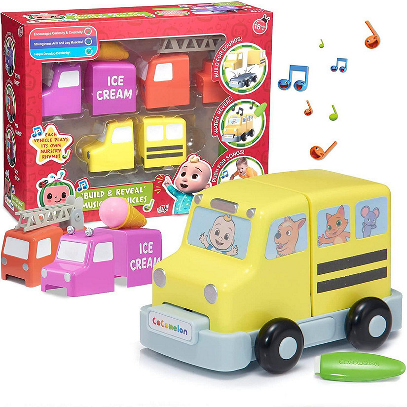 CoComelon Build Reveal Musical Vehicles School Bus Fire Engine Ice Cream Truck Toy WOW! Stuff Image