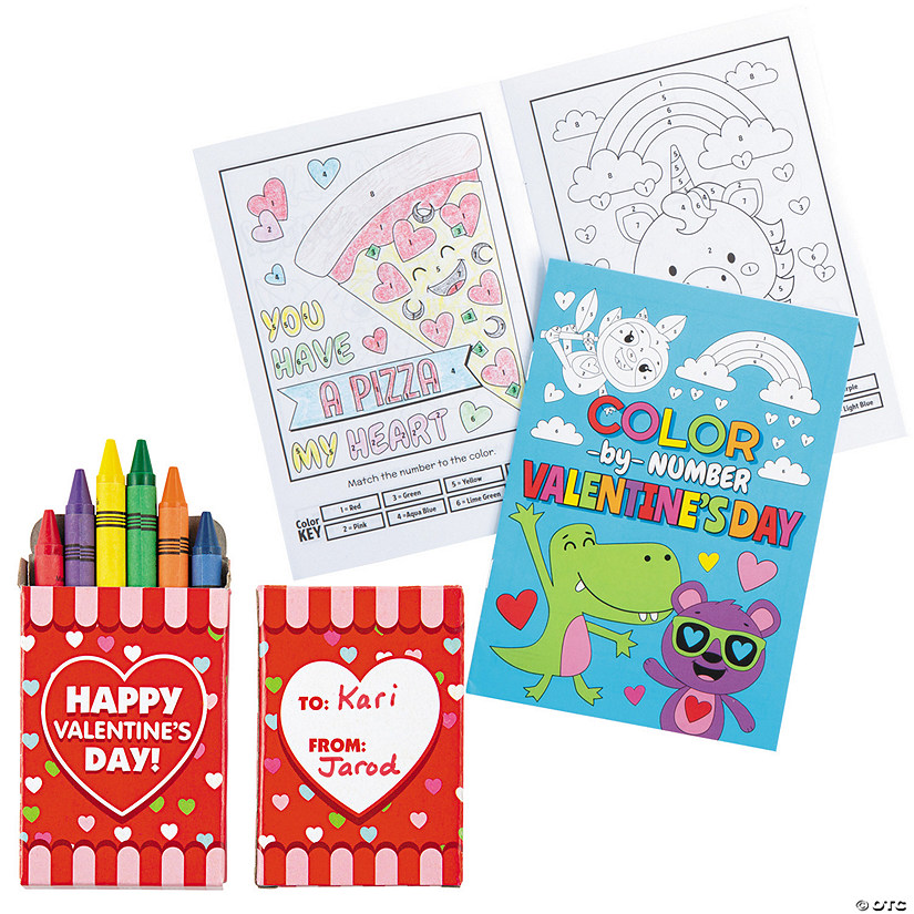 Color by Number Activity Books with Crayons Valentine Day Exchanges for 24 Image