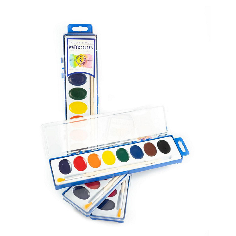 Color Swell 4 Pack Watercolor Paints with Wood Brushes 8 Colors Washable Watecolors Image