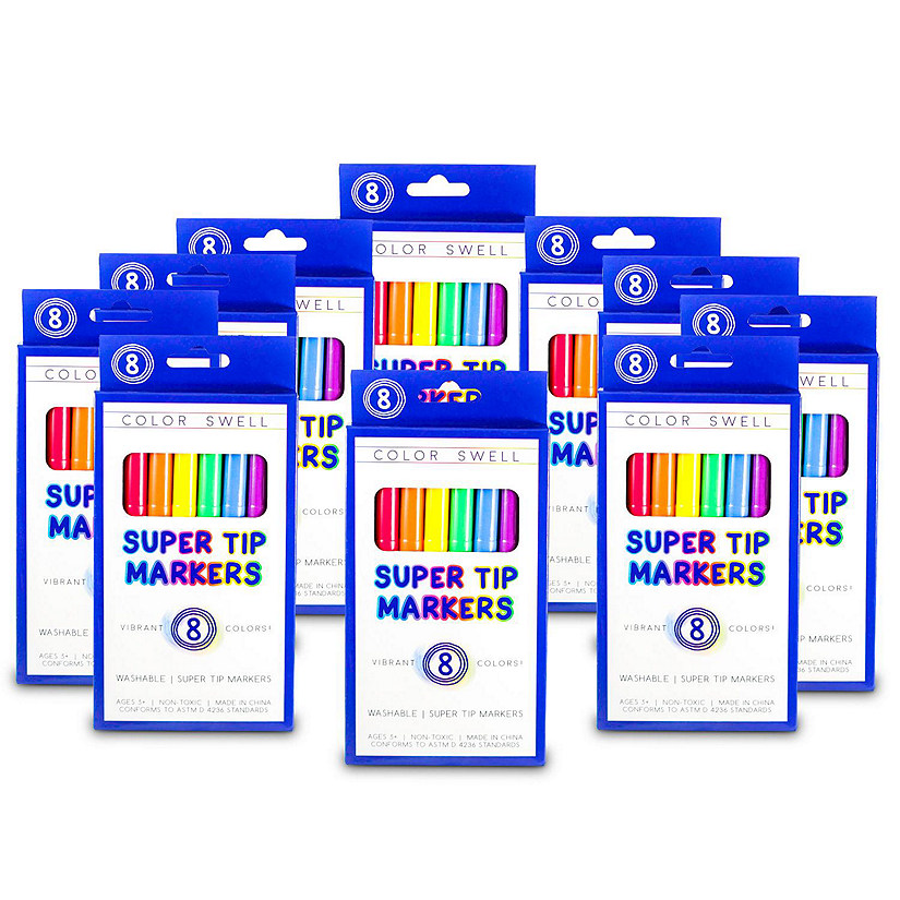 Color Swell Super Tip Washable Markers Bulk Pack 10 Boxes of 8 Vibrant Colors Image