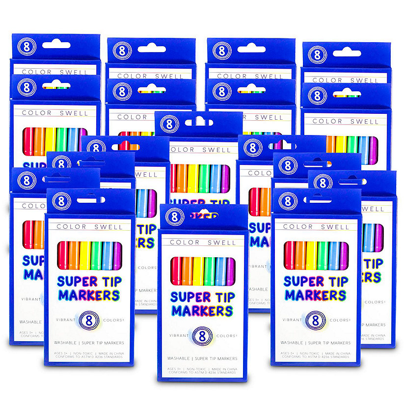 Color Swell Super Tip Washable Markers Bulk Pack 18 Boxes of 8 Vibrant Colors (144 Total) Image