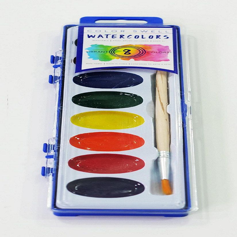 Color Swell Watercolor Paints with Strong Wood Brush 8 Washable Colors Image