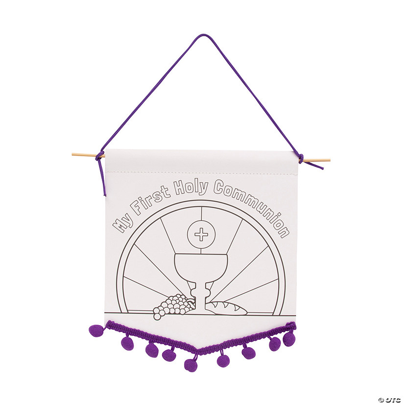 Color Your Own First Communion Banners with Pom-Pom Trim - 12 Pc. Image