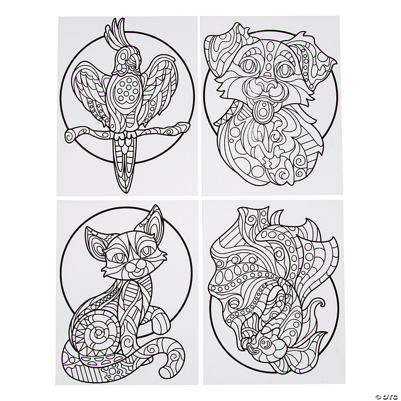 Color Your Own Fuzzy Mandala Animals Posters - 24 Pc. Image