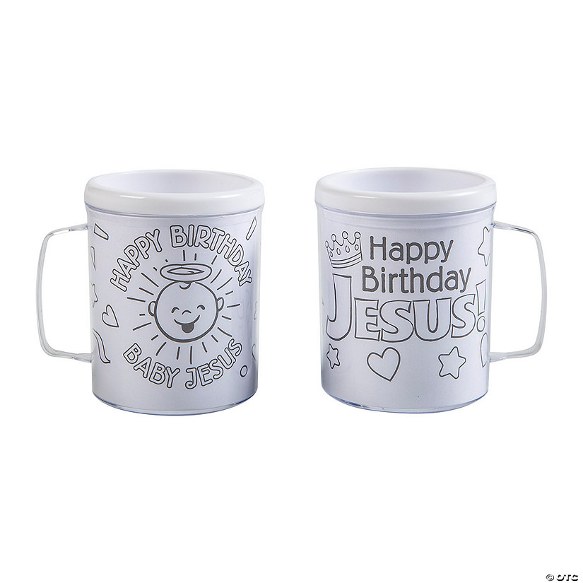 Color Your Own Happy Birthday Jesus Reusable BPA-Free Plastic Mugs - 12 Ct. Image