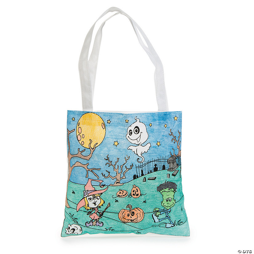 Color Your Own Medium Goofy Goblins Halloween Tote Bags - 12 Pc. Image