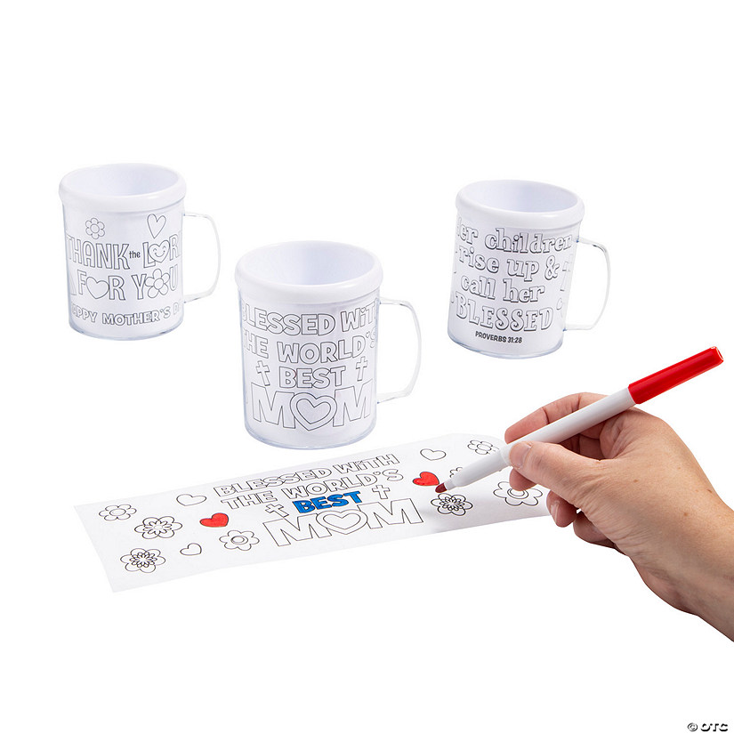 Color Your Own Religious Mother's Day BPA-Free Plastic Mugs - 12 Ct. Image