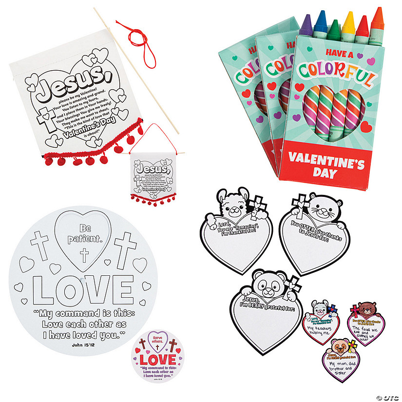 Color Your Own Religious Valentine Craft Kit Assortment with Crayons - Makes 36 Image