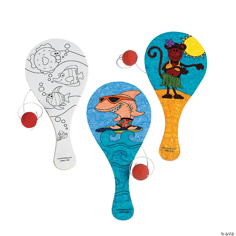 Color Your Own Tropical Paddleball Games - 3 Pc. Image