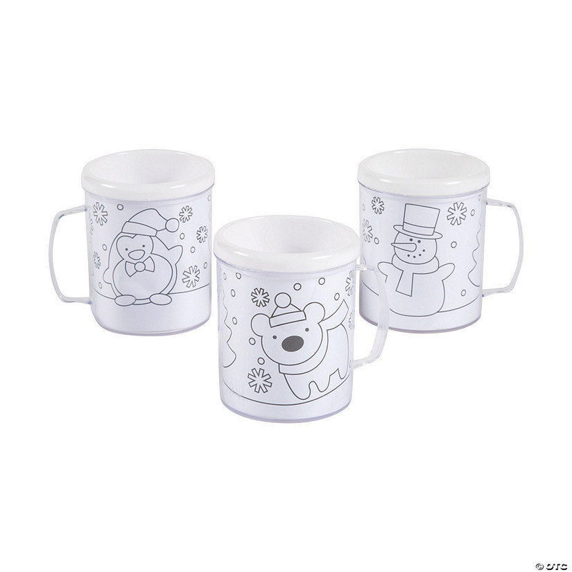 Color Your Own Winter BPA-Free Plastic Mugs - 12 Ct. Image