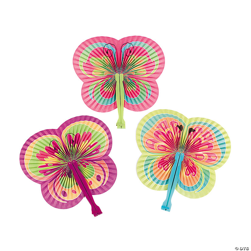 Colorful Butterfly-Shaped Folding Hand Fans - 12 Pc. Image