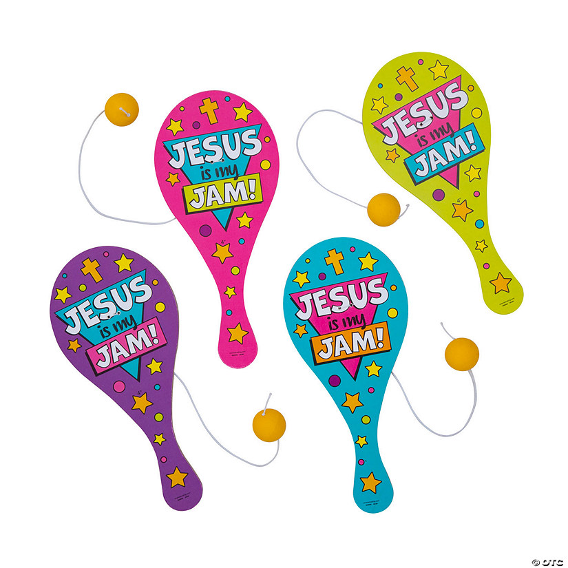 Colorful Jesus is My Jam Paddleball Games - 12 Pc. Image