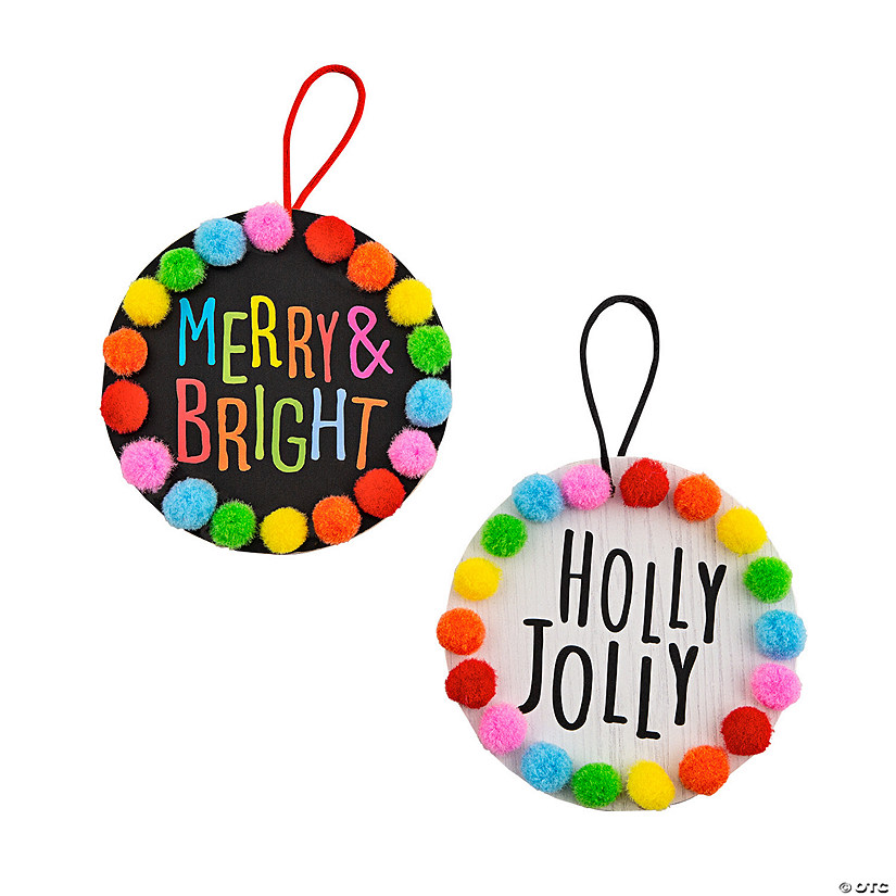 Colorful Pom-Pom Christmas Ornament Craft Kit - Makes 12 Image