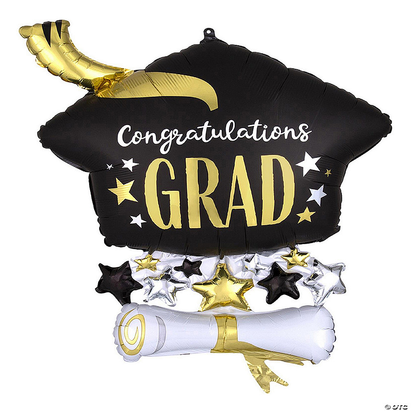 Congratulations Grad Mortarboard Hat & Diploma-Shaped 25" Mylar Balloon Image