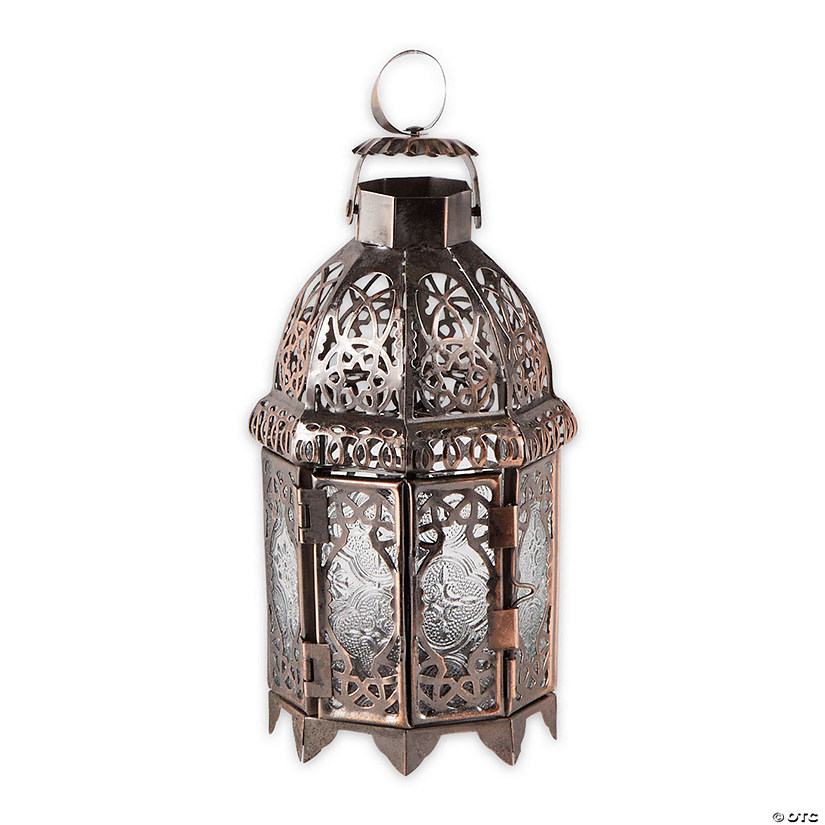 Copper Moroccan Candle Lantern 4X4X9.5" Image