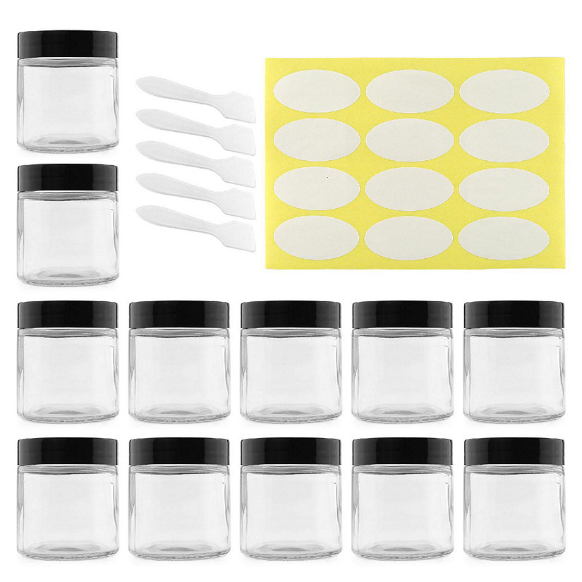 Cornucopia 4-Ounce Clear Glass Jars (12-Pack); Straight-Sided Containers for Cosmetics and Food Storage with Spatulas and Labels Image