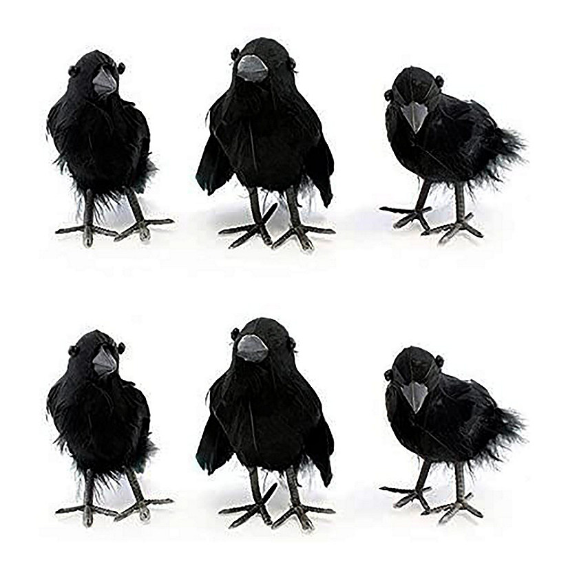 Cornucopia 4in Black Crows (6 Pack); Imitation Artificial Birds/Ravens for Halloween Decorations, Haunted House & Fall Seasonal Displays Image