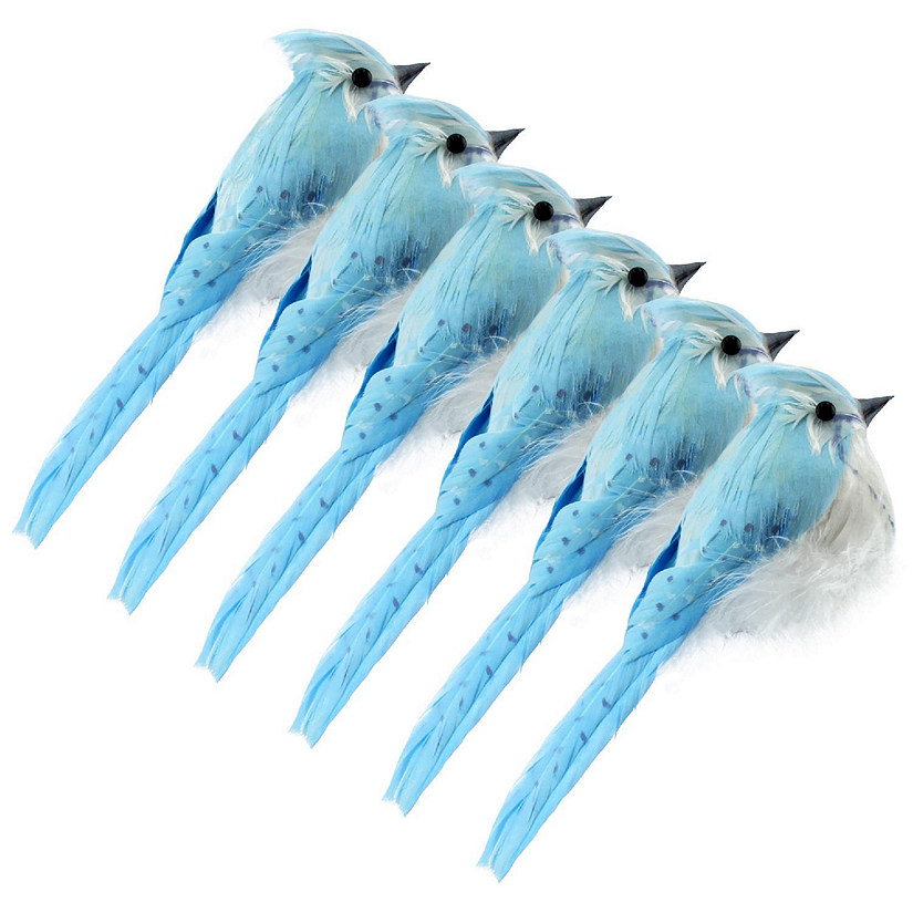 Cornucopia Blue Jays Artificial Birds (6-Pack); Imitation Feathered Blue and White Birds for Wreaths, Christmas Decor, Flower Arrangements and More Image