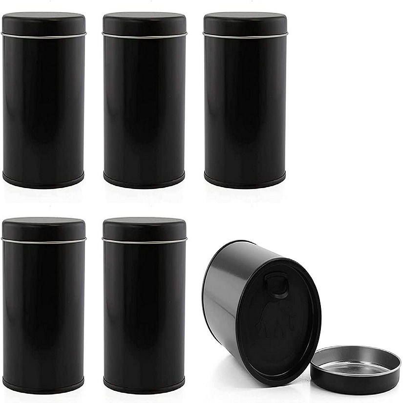 Cornucopia Double Seal Tea Canisters (6-Pack); Black Metal Round Tea Tins w/ Interior Molded Plastic Seal Image