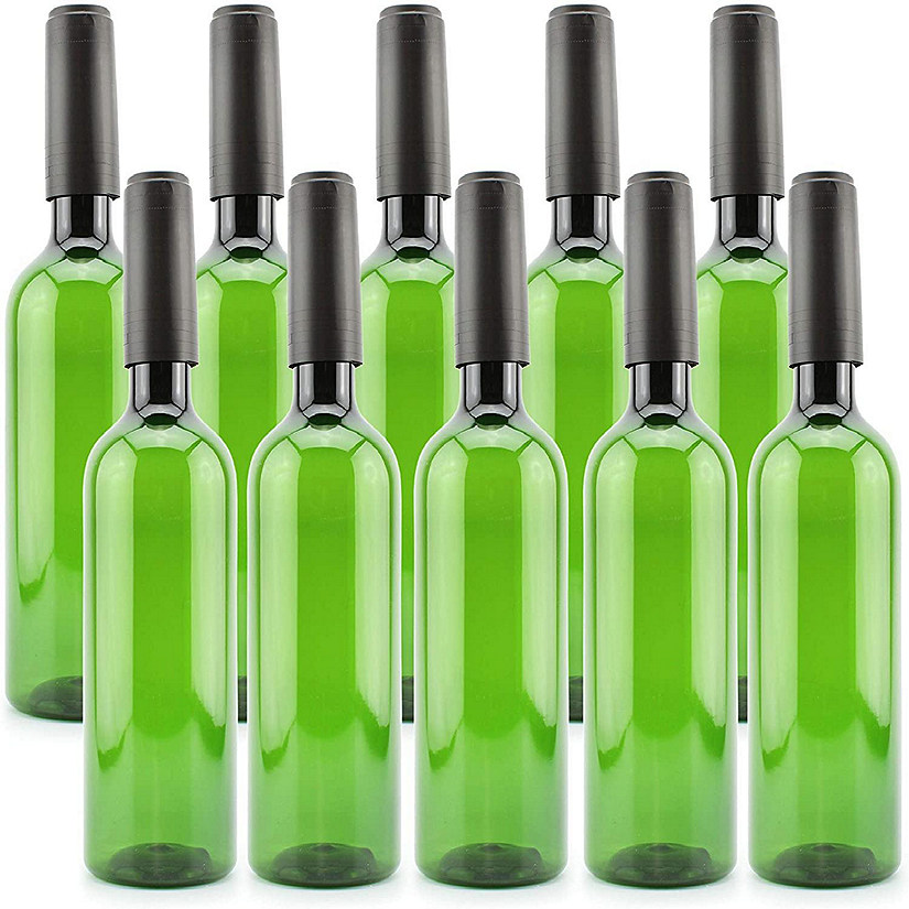 Cornucopia Plastic Wine Bottles (10-Pack, Green); Empty Bordeaux-Style Wine Bottles with Screw Caps and Seals Image