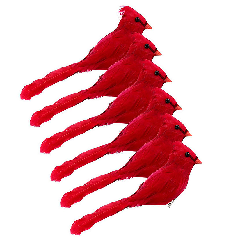 Cornucopia Red Cardinals Ornaments (6 Pack), 3-Inch Tall Artificial Birds; Great for Christmas Decorations, Winter Theme, Wreaths Etc, Clip-On Style Image