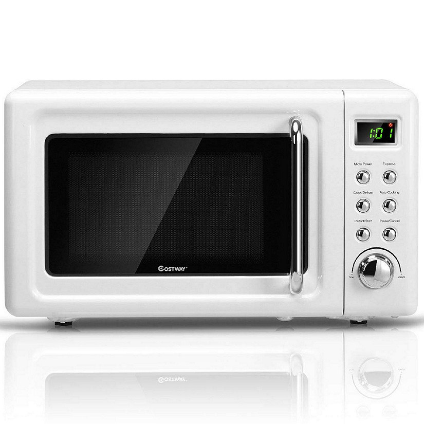 Costway 0.7Cu.ft Retro Countertop Microwave Oven 700W LED Display Glass Turntable White Image