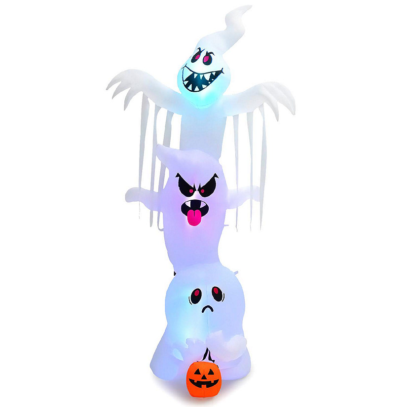 Costway 10 ft Inflatable Halloween Overlap Ghost Giant Decoration w/ Colorful RGB Lights Image