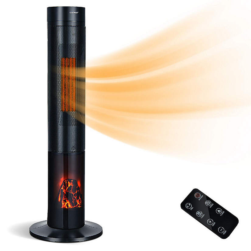 Costway 1500W Electric Space Heater PTC Fast Heating Ceramic Heater 3D Realistic Flame Black Image