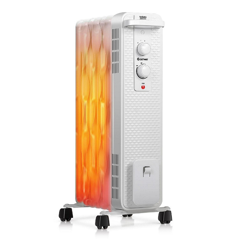 Costway 1500W Oil-Filled Heater Portable Radiator Space Heater w/ Adjustable Thermostat White Image