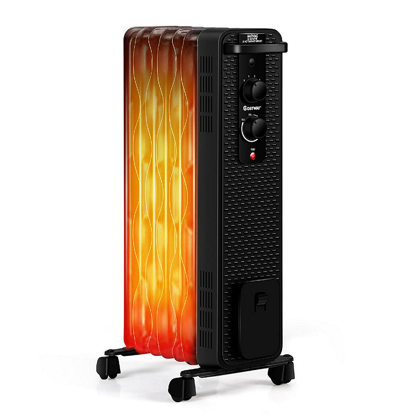 Costway 1500W Oil-Filled Heater Portable Radiator Space Heater w/Adjustable Thermostat Black Image