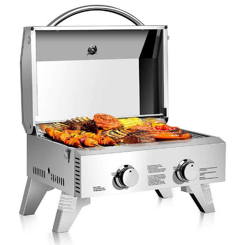Costway 2 Burner Portable BBQ Table Top Propane Gas Grill Stainless Steel Image