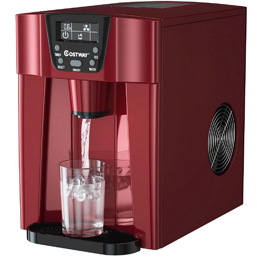 Costway 2 In 1 Ice Maker Water Dispenser Countertop 36Lbs/24H LCD Display Portable Red Image