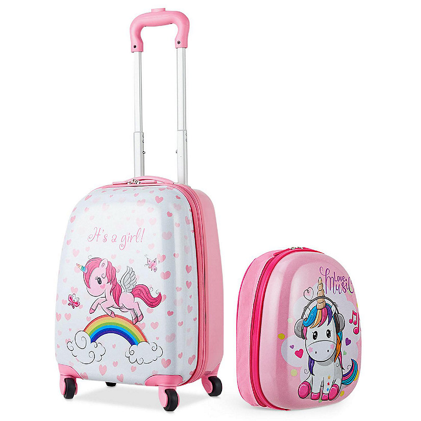 Costway 2 Pcs Kids Luggage Set 12&#8221; Backpack & 16&#8221; Kid Carry On Suitcase for Boys Girls Image