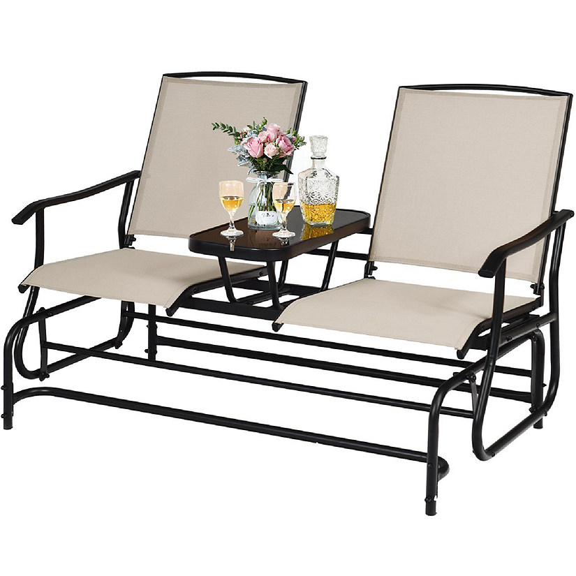 Costway 2 Person Patio Double Glider Loveseat Rocking with Center Table Image