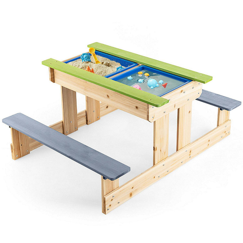 Costway 3-in-1 Kids Picnic Table Outdoor Wooden Water Sand Table w/ Play Boxes Image
