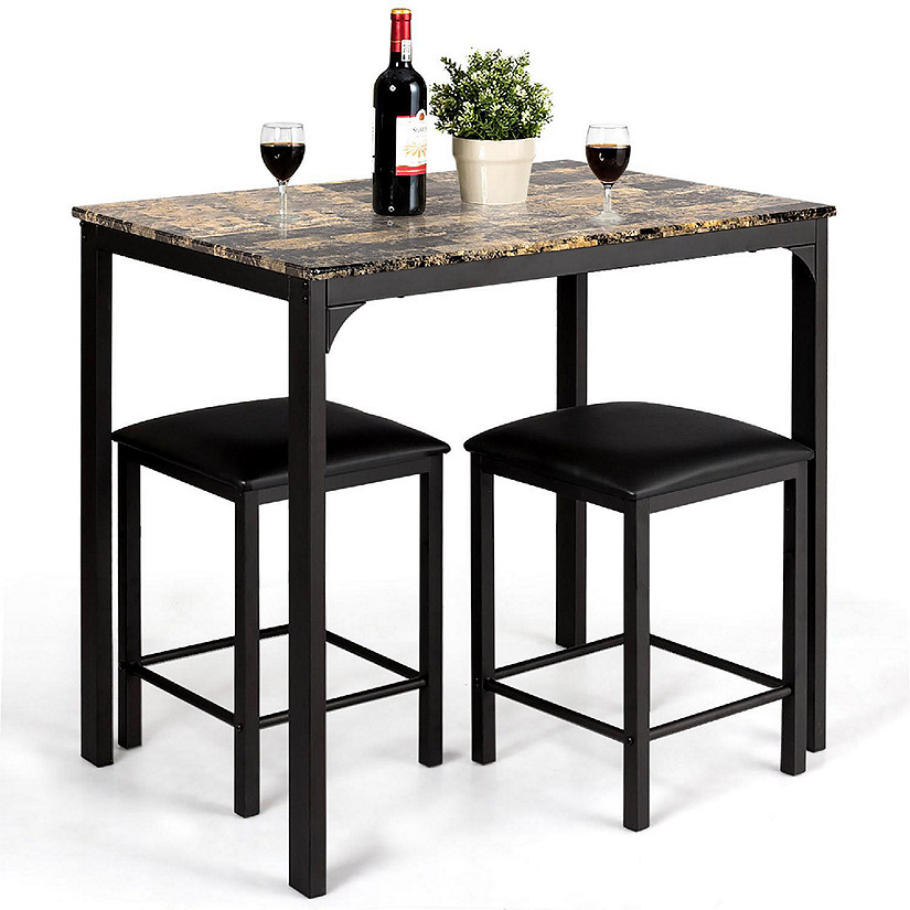 Costway 3 PCS Counter Height Dining Set Faux Marble Table 2 Chairs Kitchen Bar Furniture Image