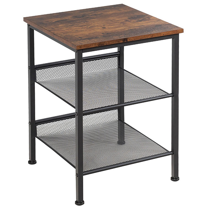 Costway 3-Tier Industrial End Side Table Nightstand W/2 Adjustable Shelves Rustic Brown Image