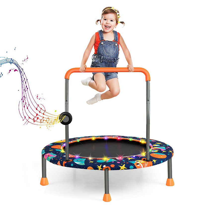 Costway 36'' Mini Toddler Trampoline W/LED Bluetooth Speaker Detachable Handle Kids Gifts Image