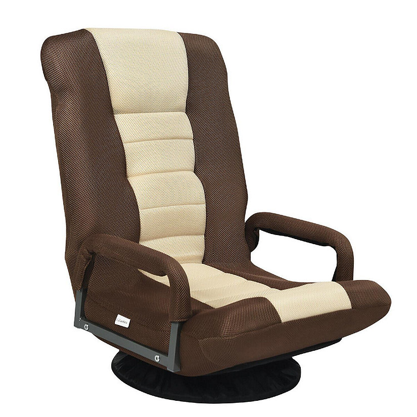 Costway 360-Degree Swivel Gaming Floor Chair with Foldable Adjustable Backrest Brown Image