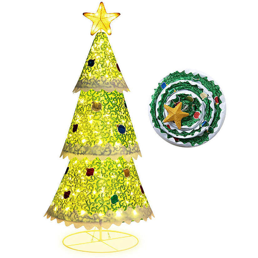 Costway 4.6 FT Pop-up Christmas Tree w/ 110 Warm Lights Pre-Lit Christmas Decoration Image