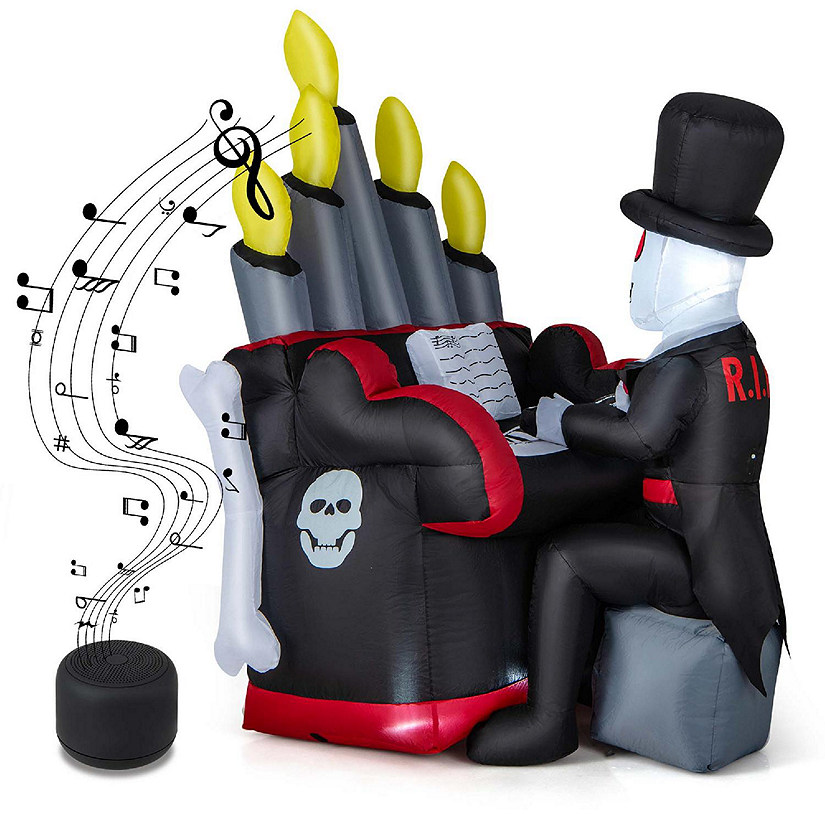 Costway 5.2 FT Halloween Inflatable Skeleton Playing Piano Yard Decoration with LED Lights Image