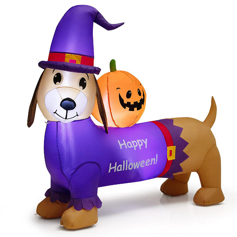 Costway 5 FT Long Halloween Inflatable Dachshund Dog with Pumpkin Self Inflating Yard Image