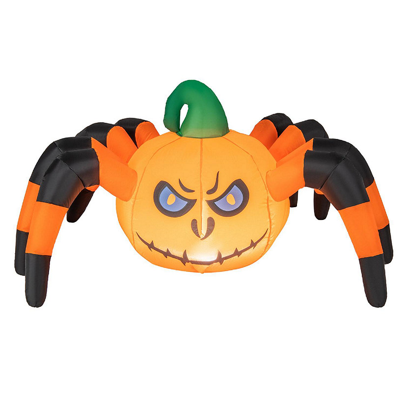 Costway 5 FT Long Halloween Inflatable Pumpkin Spider Blow-up Decoration with LED Light Image