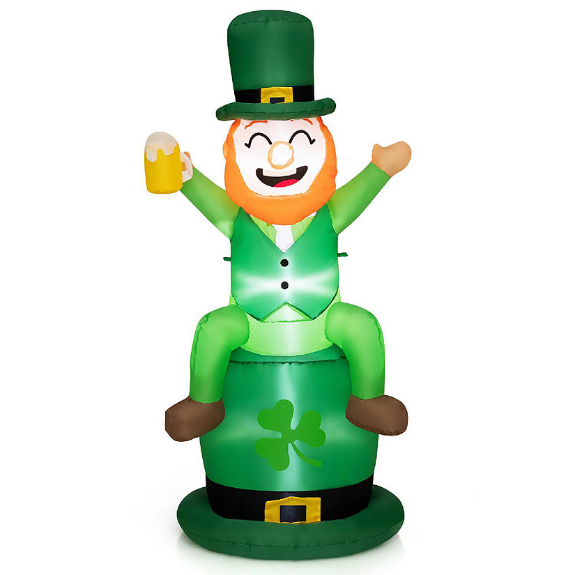 Costway 5 FT St Patrick's Day Inflatable Decoration Leprechaun Sitting on Hat for Yard Image
