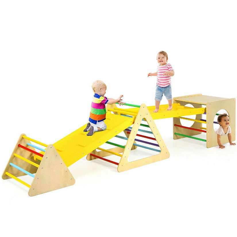 Costway 5 in 1 Toddler Playing Set Kids Climbing Triangle & Cube Play Equipment Image