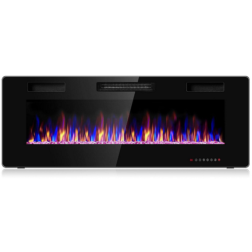 Costway 50" Electric Fireplace Recessed Ultra Thin Wall Mounted Heater Multicolor Flame Image