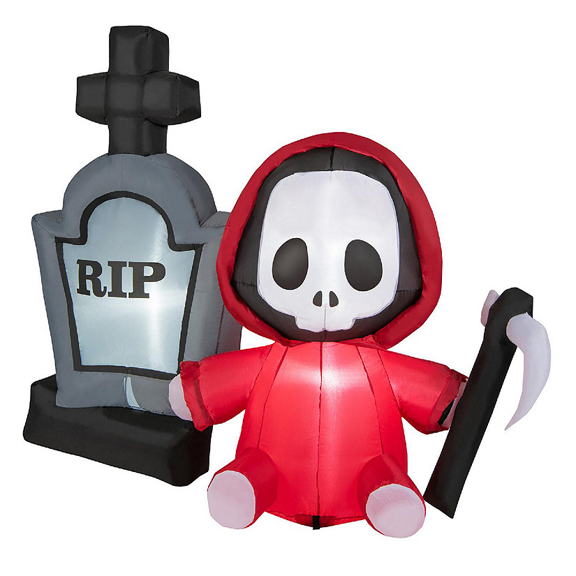 Costway 5ft Inflatable Halloween Ghost Holding Sickle & Tombstone Blow up Yard Decor Image