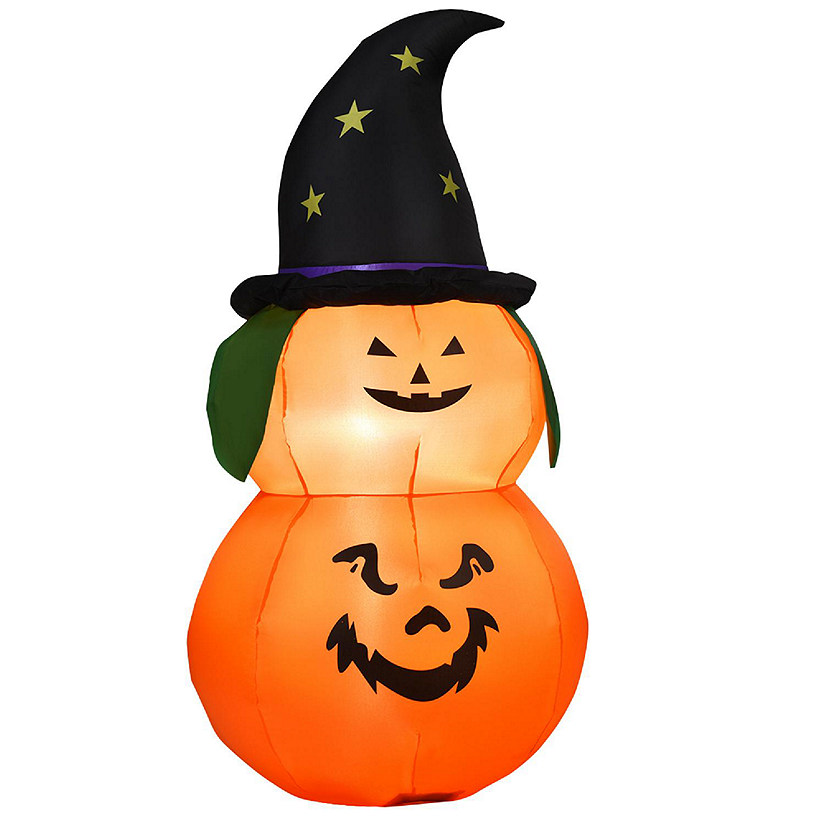 Costway 5ft Inflatable Halloween Pumpkin Decoration w/ LED Light Witch Hat Image