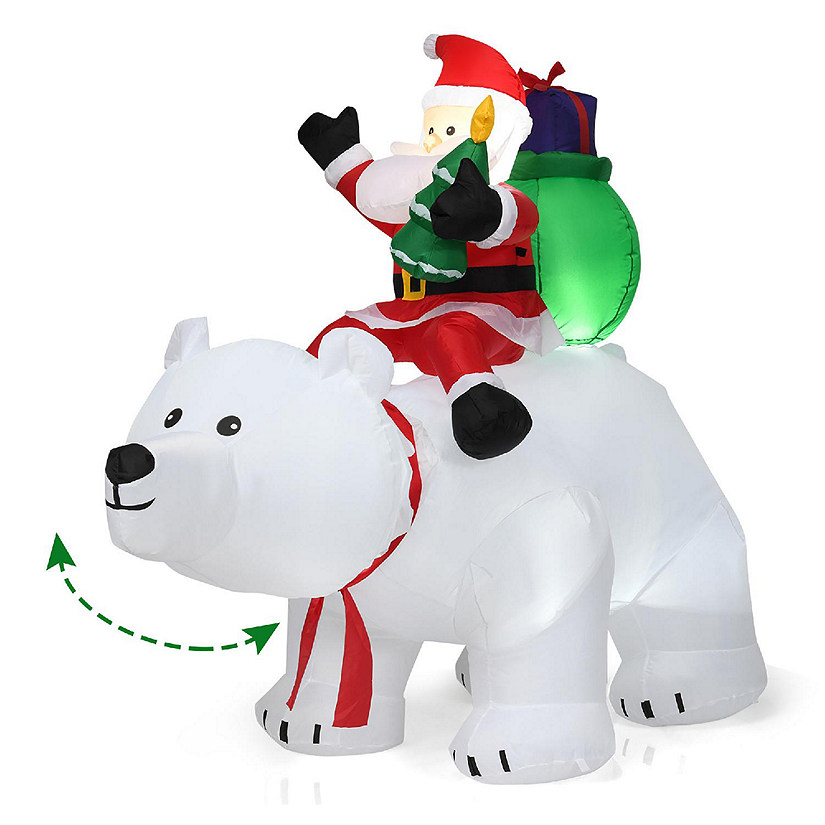 Costway 6.5 FT Christmas Inflatable Santa Riding Polar Bear w/ Shaking Head LED Lights Image