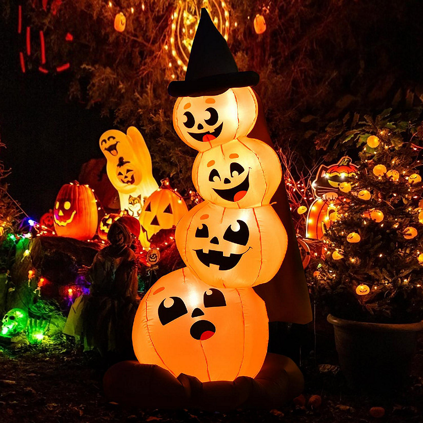 Costway 6.8FT Halloween Inflatable Pumpkin Combo Blow up Pumpkins w/ Witch&#8217;s Hat Image